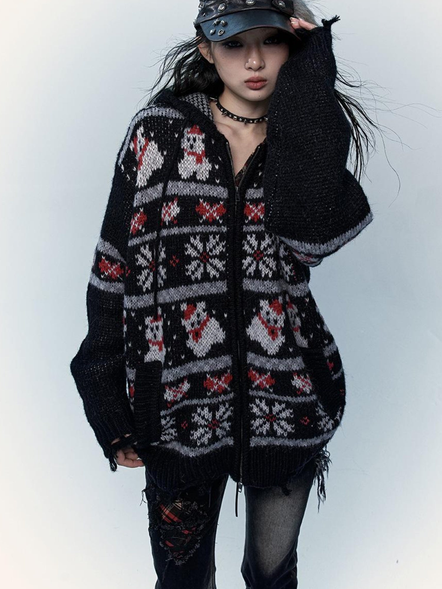 NO ROMANCE Cozy Fair Isle Mohair Wool Knit Cardigan Sweater