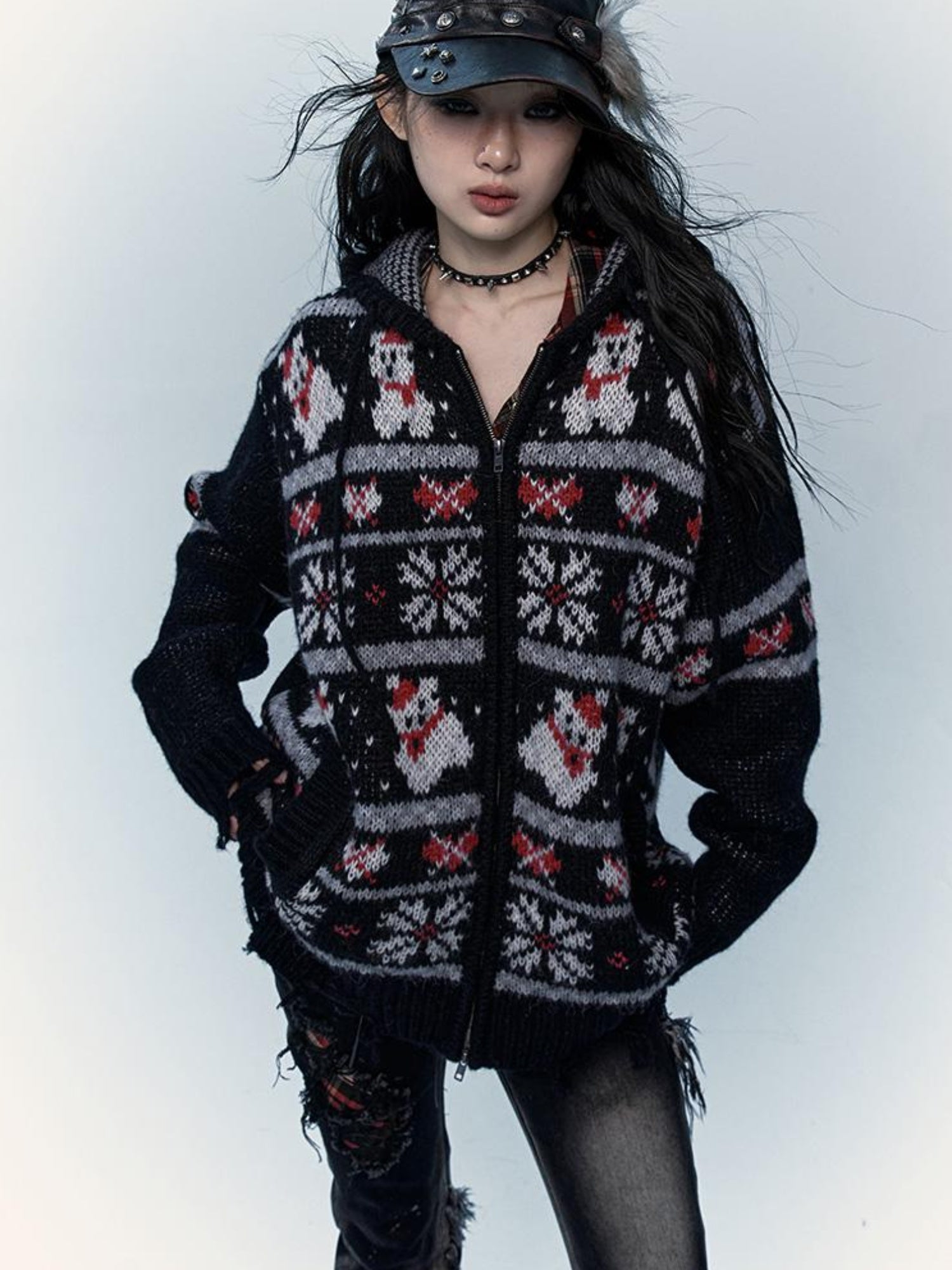 NO ROMANCE Cozy Fair Isle Mohair Wool Knit Cardigan Sweater