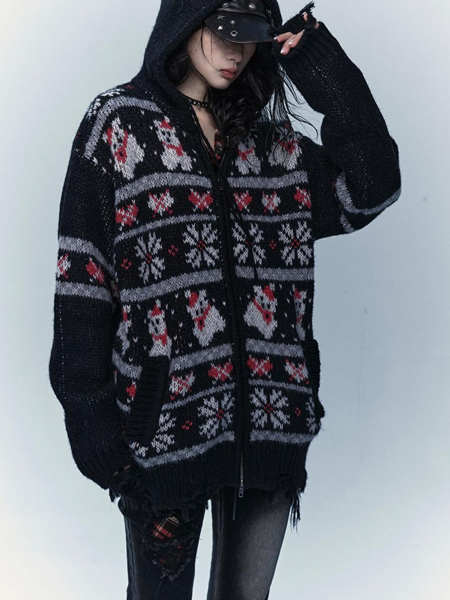 NO ROMANCE Cozy Fair Isle Mohair Wool Knit Cardigan Sweater
