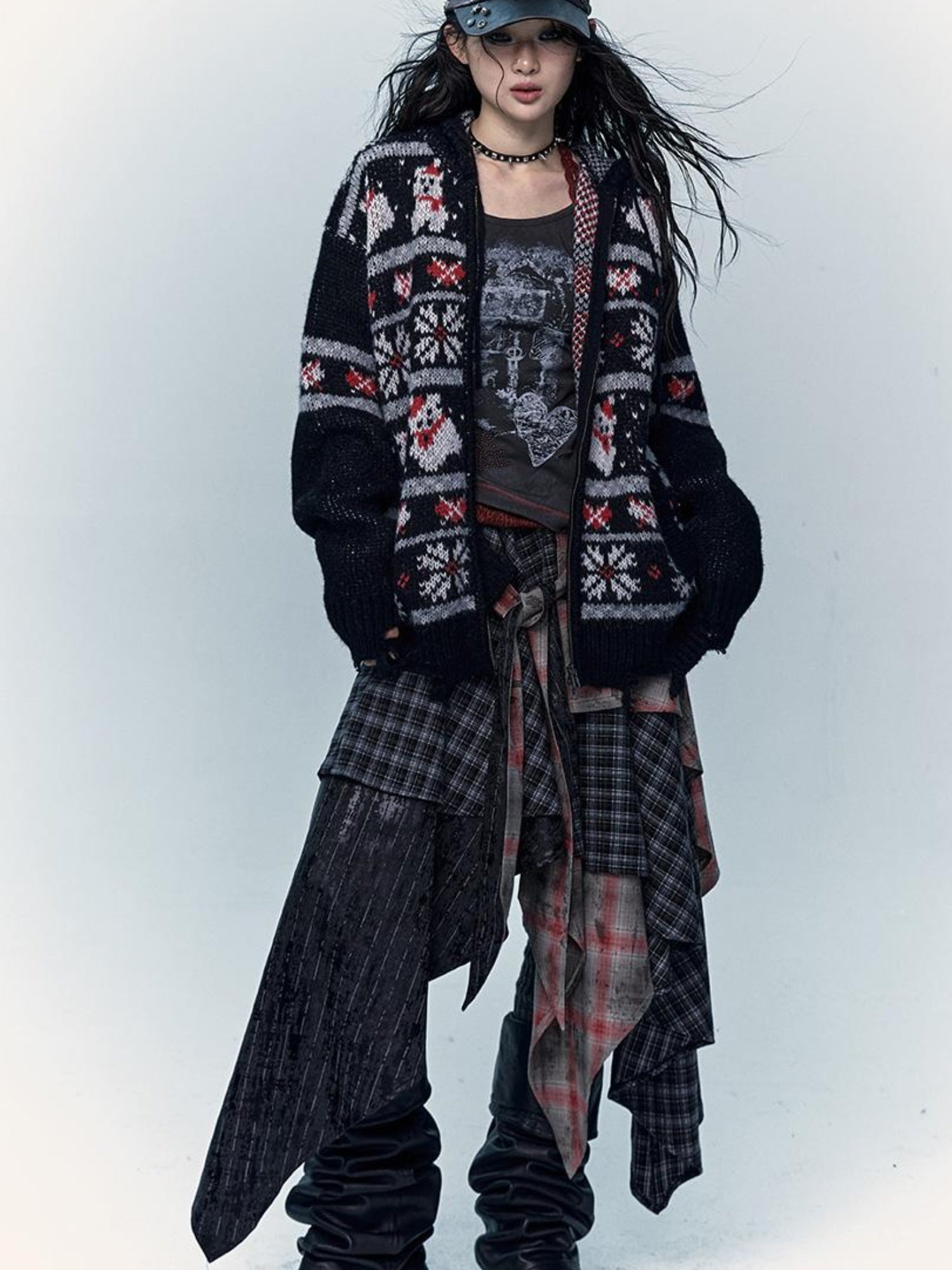 NO ROMANCE Cozy Fair Isle Mohair Wool Knit Cardigan Sweater