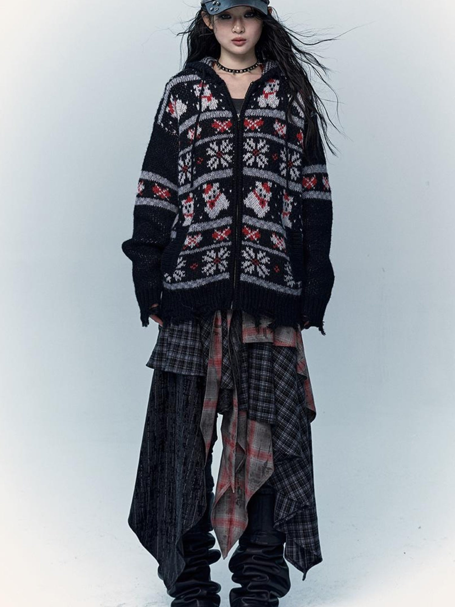NO ROMANCE Cozy Fair Isle Mohair Wool Knit Cardigan Sweater