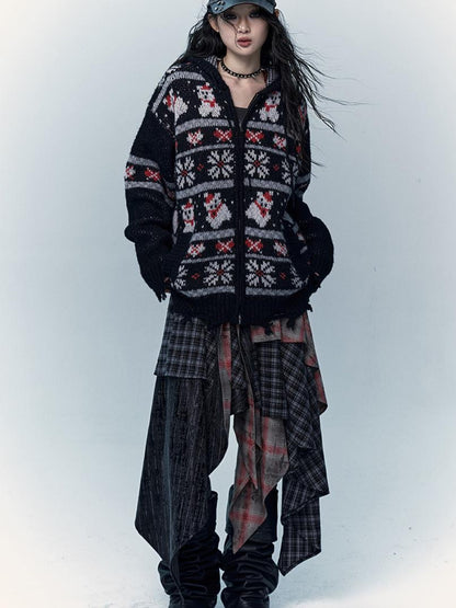 NO ROMANCE Cozy Fair Isle Mohair Wool Knit Cardigan Sweater