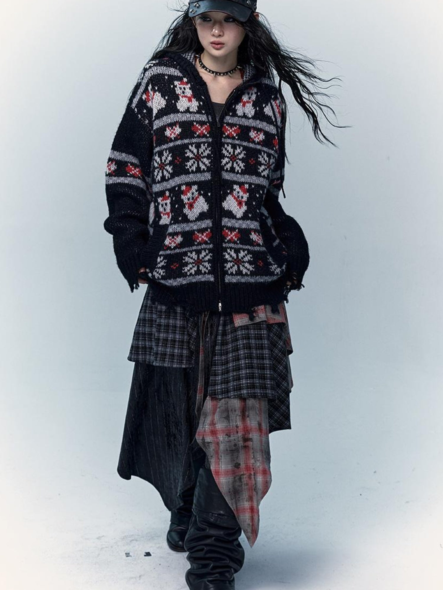 NO ROMANCE Cozy Fair Isle Mohair Wool Knit Cardigan Sweater