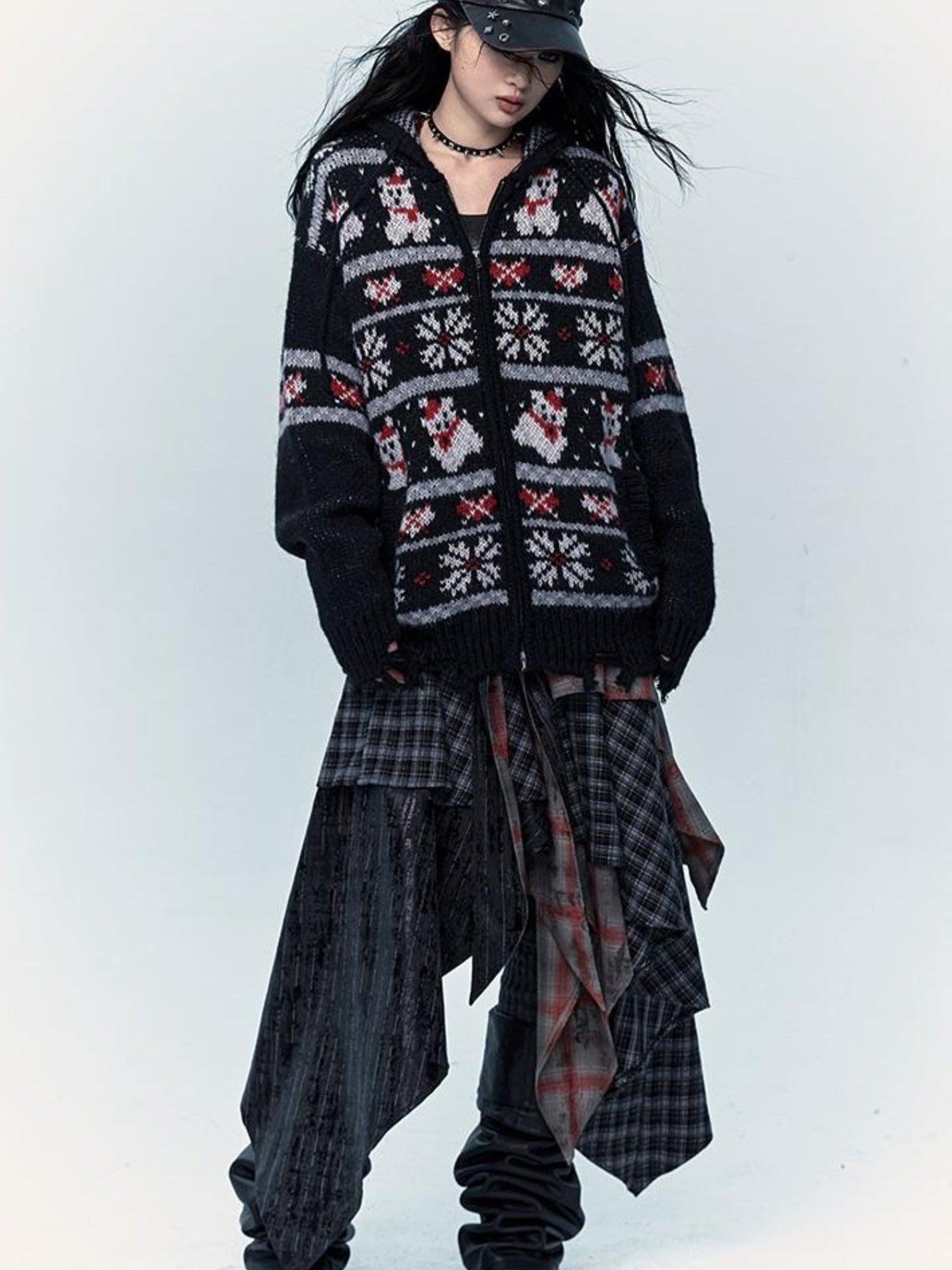 NO ROMANCE Cozy Fair Isle Mohair Wool Knit Cardigan Sweater