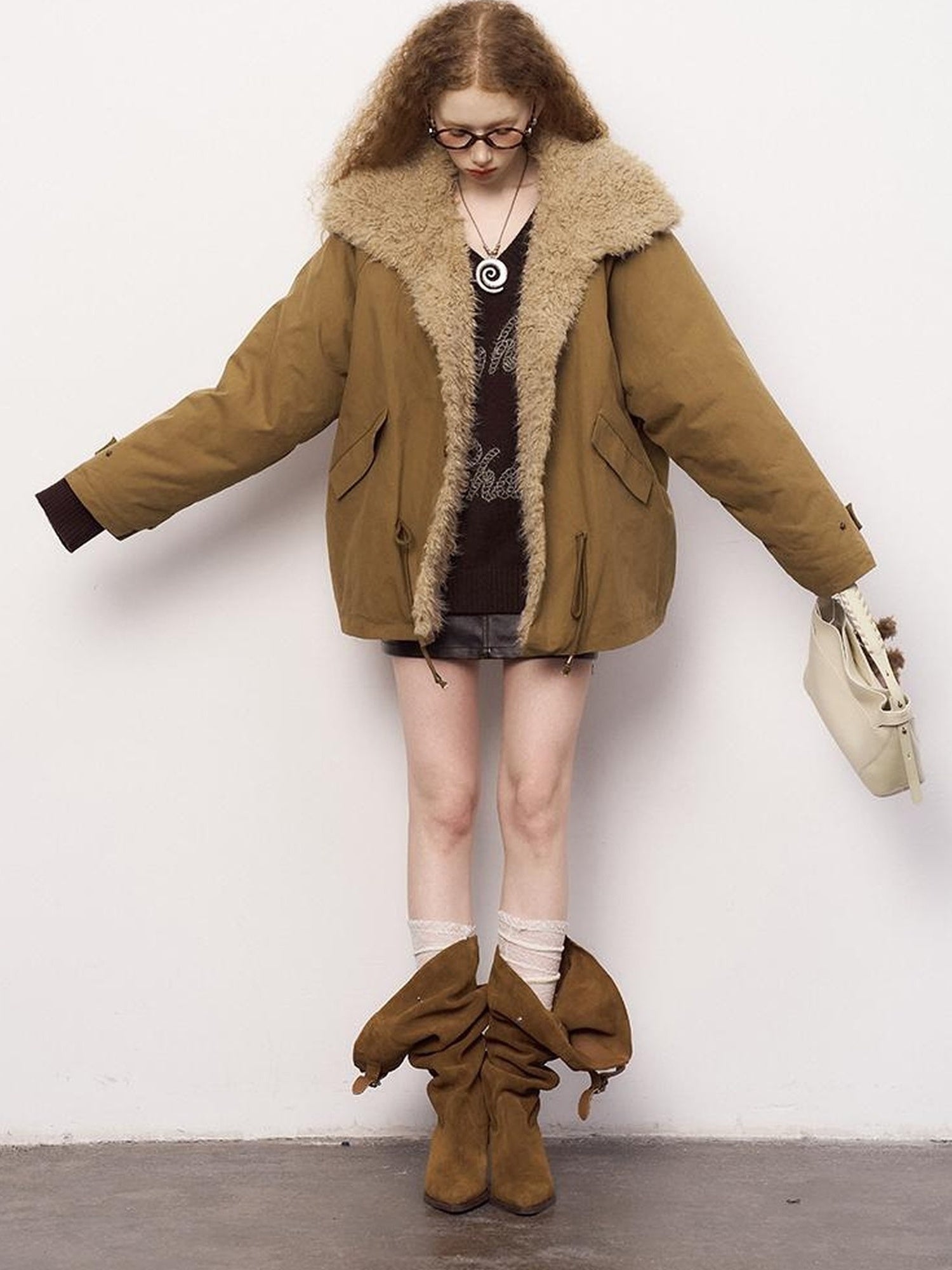 DIDDI MODA Cozy Fuzzy Bomber Jacket Winter Sweet Cool