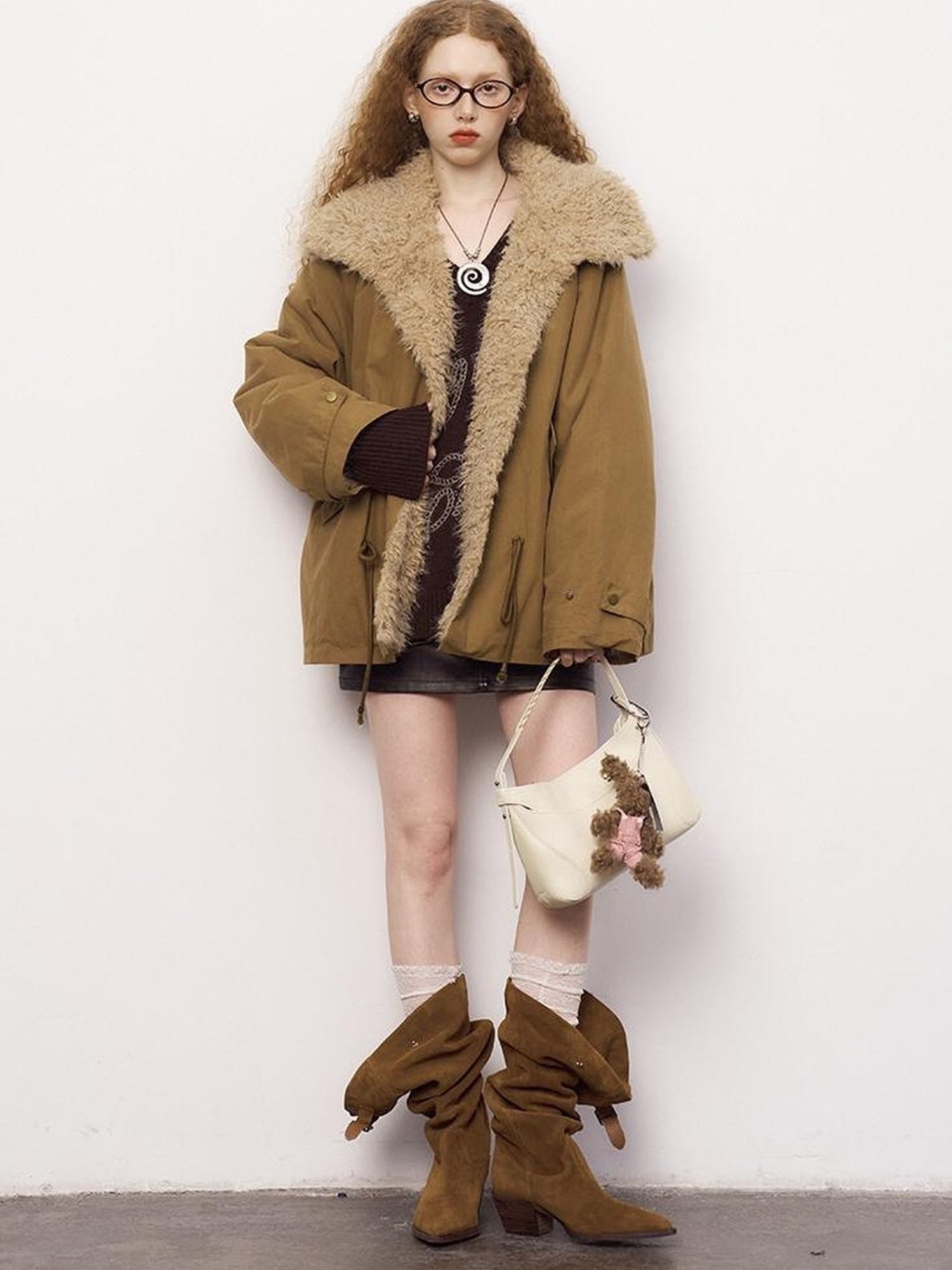 DIDDI MODA Cozy Fuzzy Bomber Jacket Winter Sweet Cool