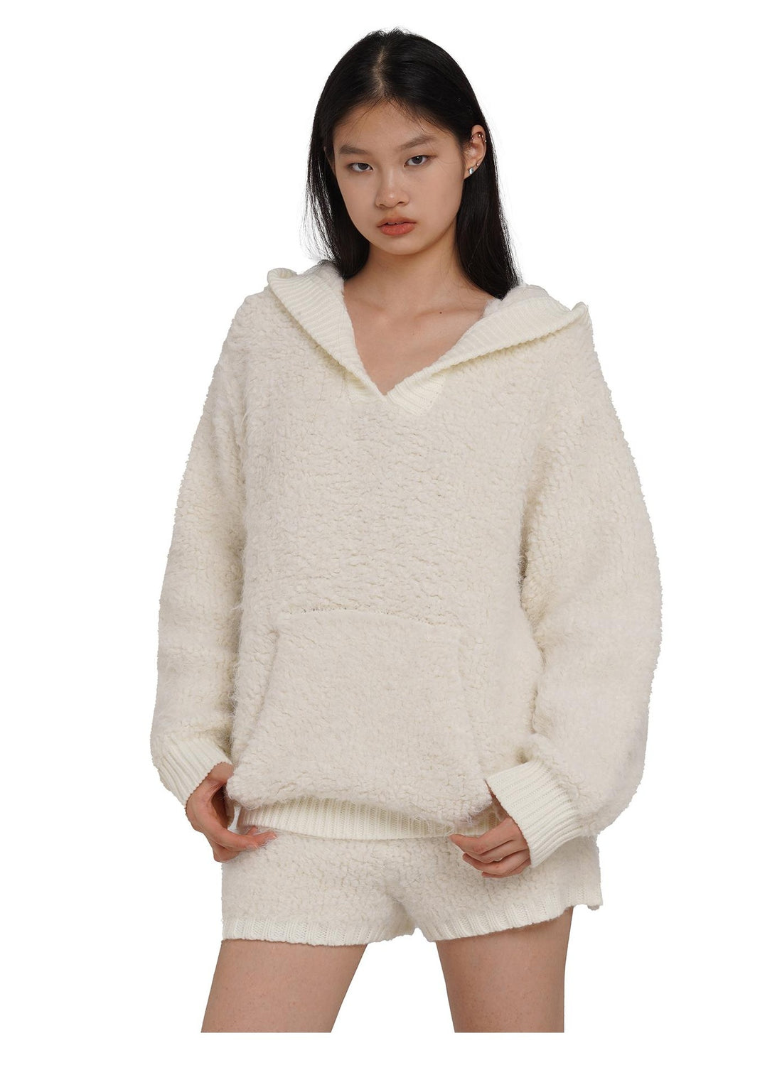 Cozy Hooded Sweater Shorts Set  Soft Knit Loungewear