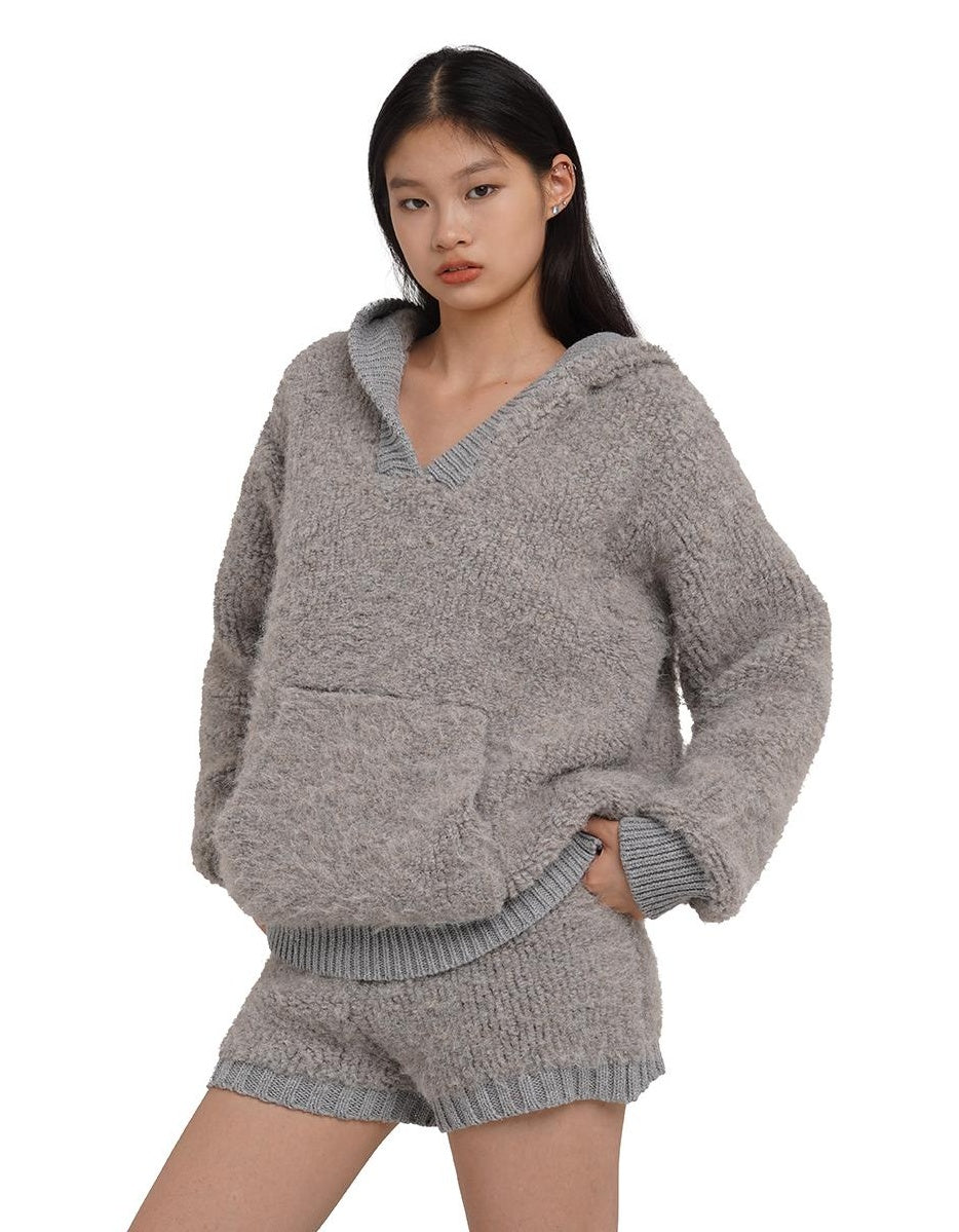 Cozy Hooded Sweater Shorts Set  Soft Knit Loungewear