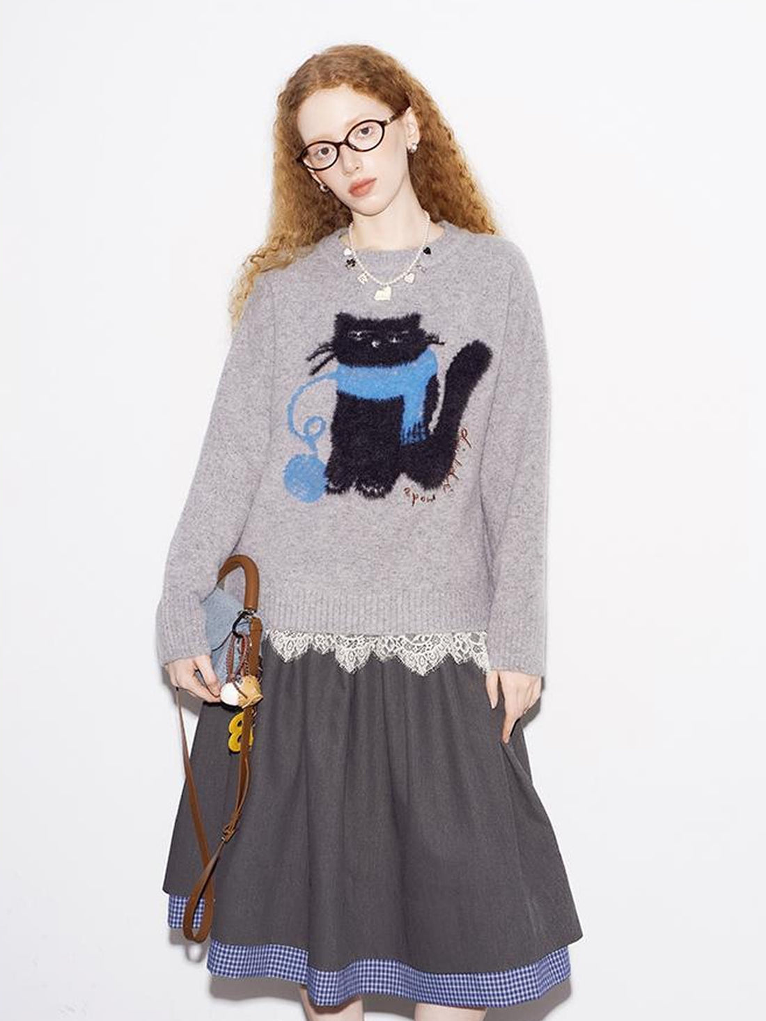 DIDDI MODA Cozy Knit Cat Yarn Cable Sweater