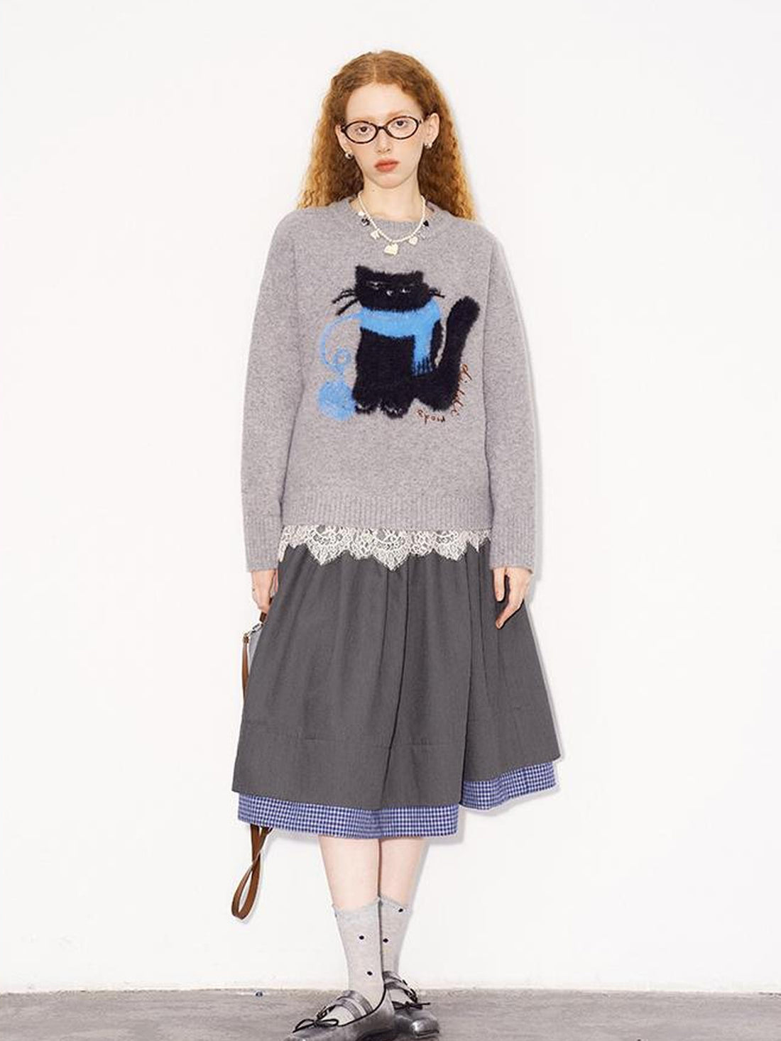 DIDDI MODA Cozy Knit Cat Yarn Cable Sweater