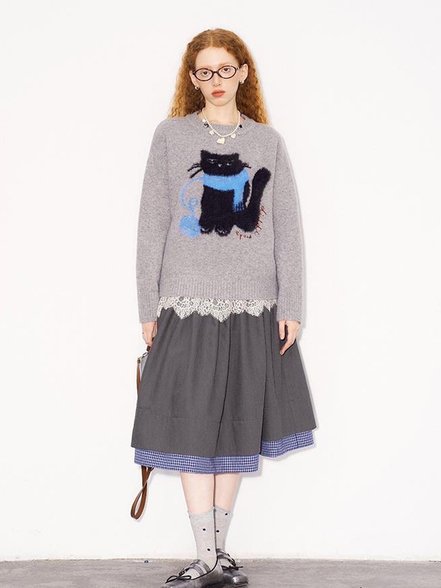 DIDDI MODA Cozy Knit Cat Yarn Cable Sweater