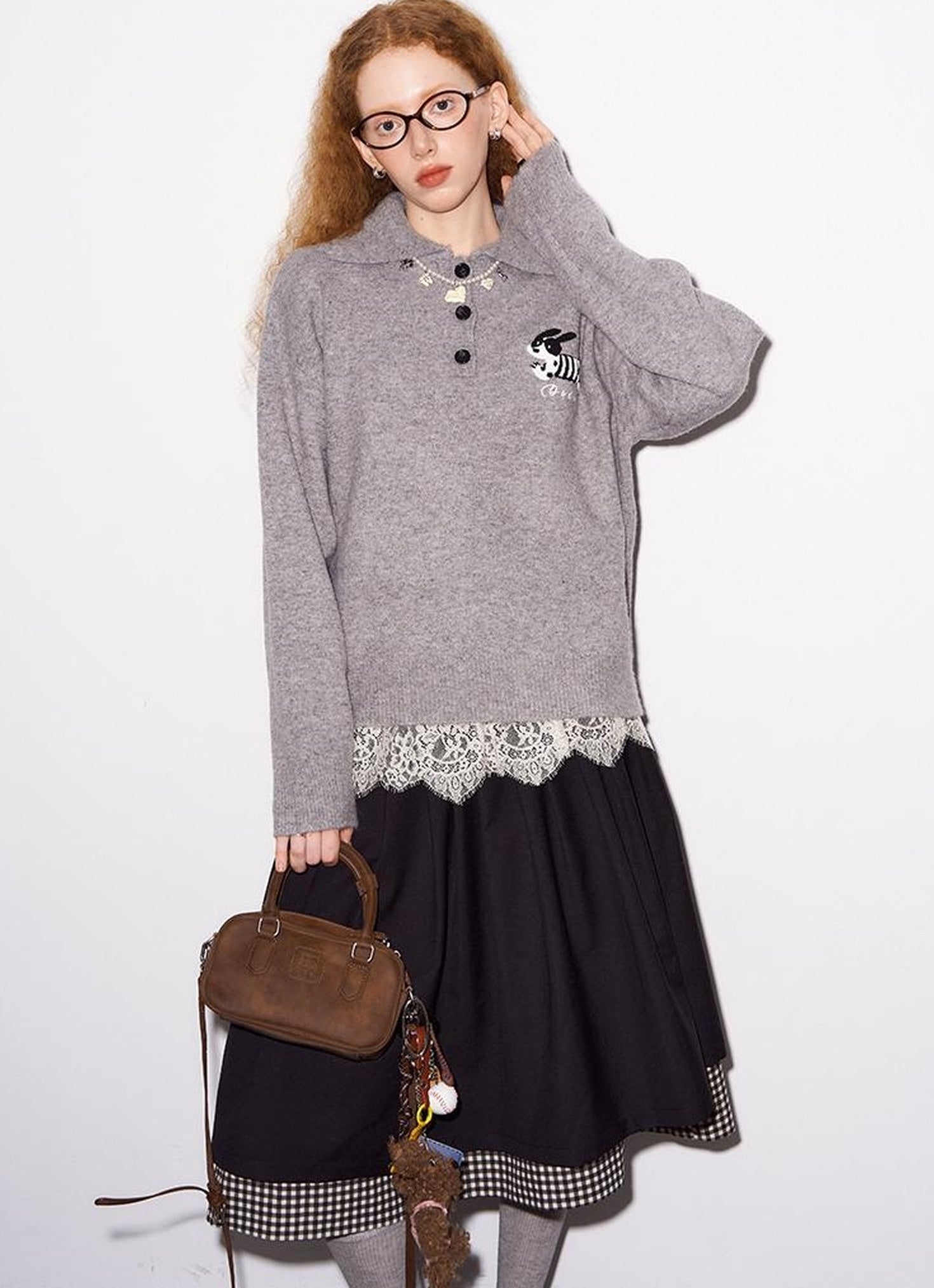 DIDDI MODA Cozy Puppy Embroidered Polo Sweater