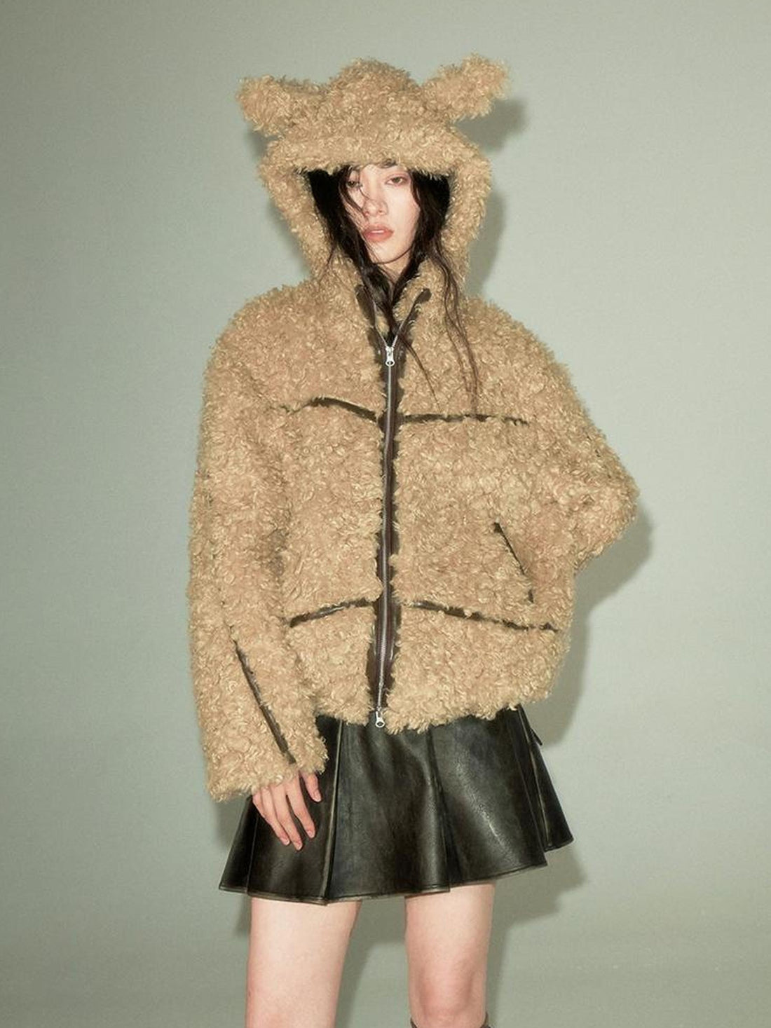 DIDDI MODA Cozy Rabbit Ear Faux Shearling Jacket