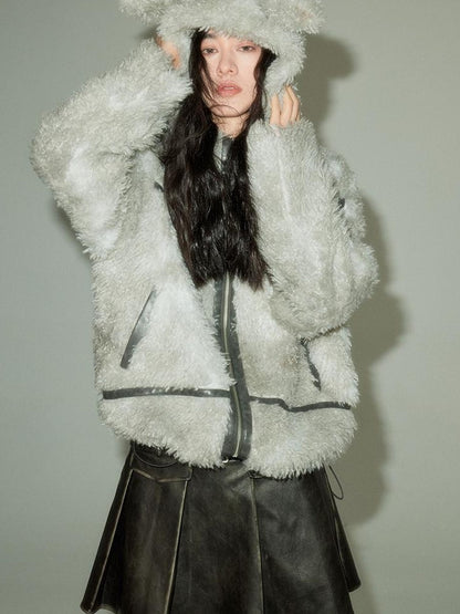 DIDDI MODA Cozy Rabbit Ear Faux Shearling Jacket
