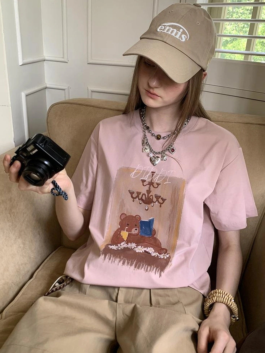 Cozy Reading Bear Cotton Tee