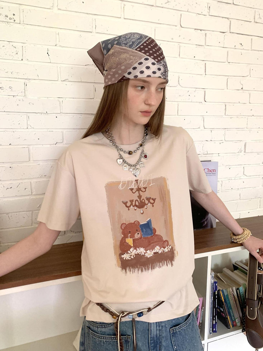 DIDDI MODA Cozy Reading Bear Cotton Tee
