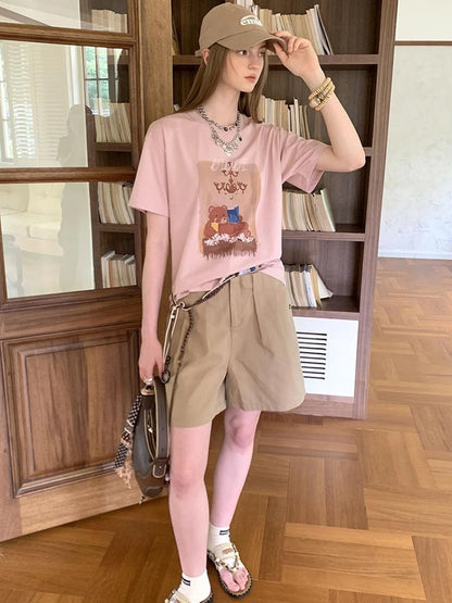 Cozy Reading Bear Cotton Tee
