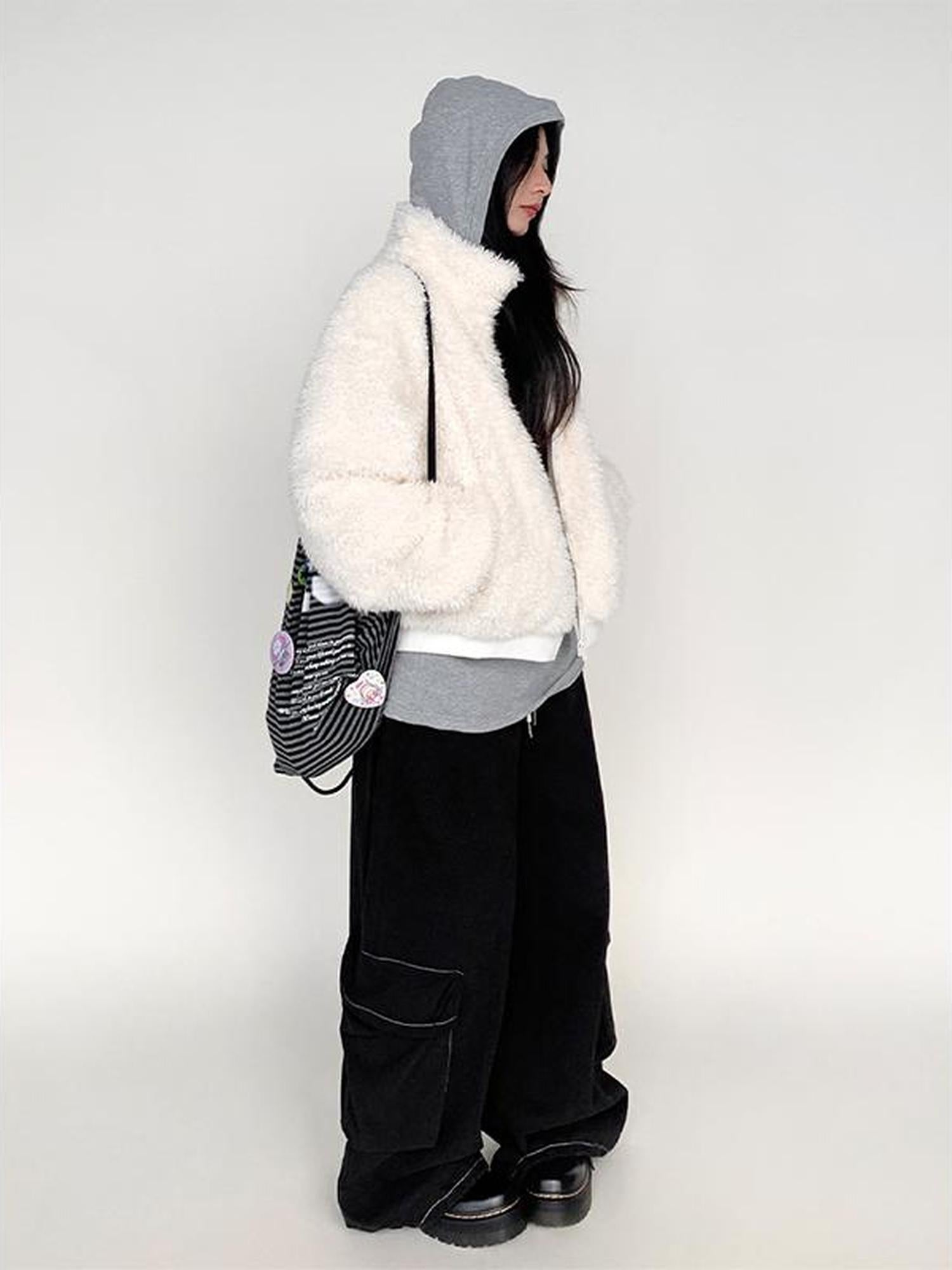 atrandom Cozy Short Plush Fleece Jacket For Women Winter Warm Outerwear