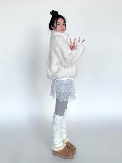 atrandom Cozy Short Plush Fleece Jacket For Women Winter Warm Outerwear