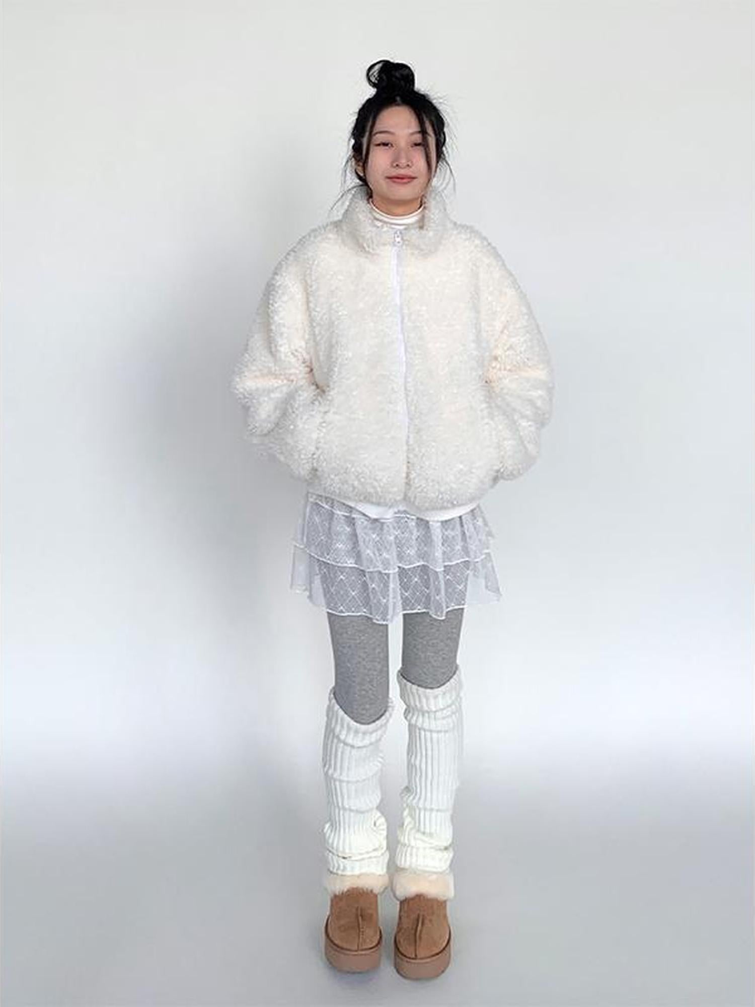 atrandom Cozy Short Plush Fleece Jacket For Women Winter Warm Outerwear