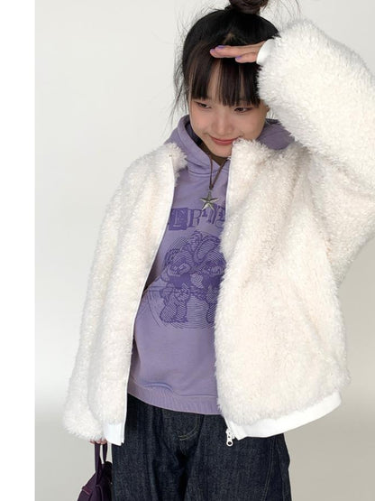 atrandom Cozy Short Plush Fleece Jacket For Women Winter Warm Outerwear
