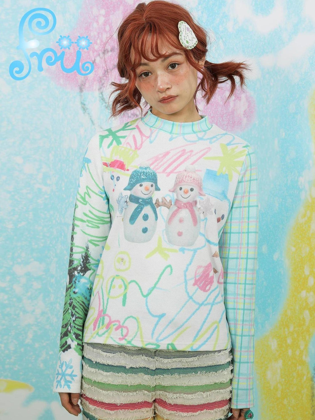 Frufru Gulu Cozy Snowman Print Flannel Shirt
