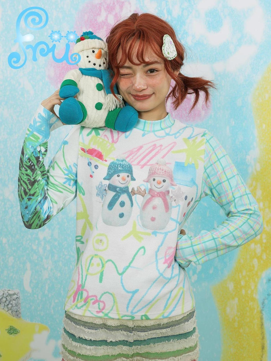 Frufru Gulu Cozy Snowman Print Flannel Shirt
