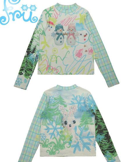 Frufru Gulu Cozy Snowman Print Flannel Shirt