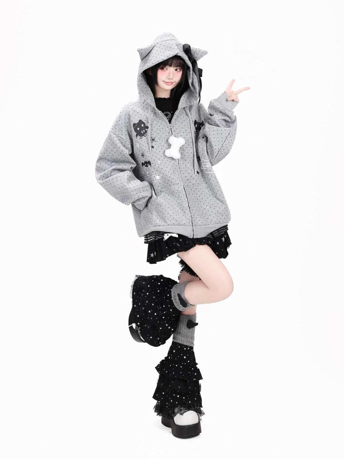 Crazy Girl 3d Cat Ear Polka Dot Hooded Loose Women&