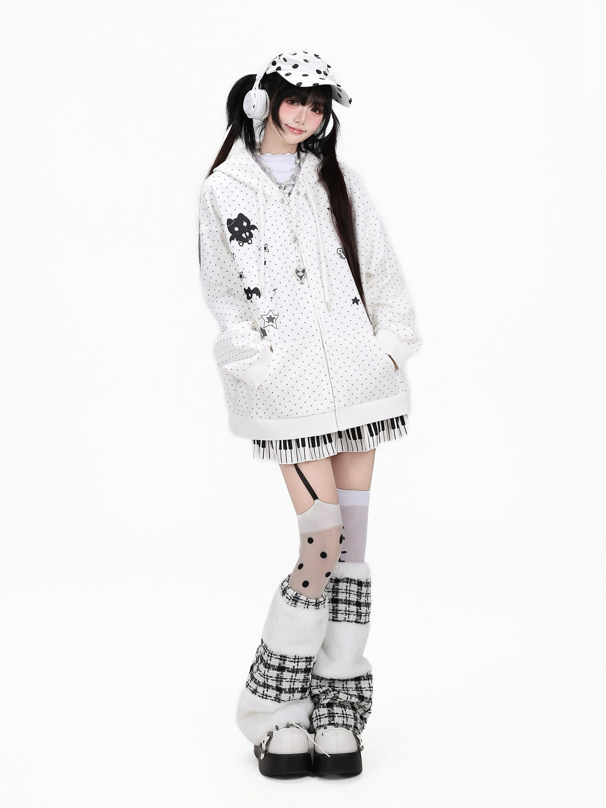 Crazy Girl 3d Cat Ear Polka Dot Hooded Loose Women&