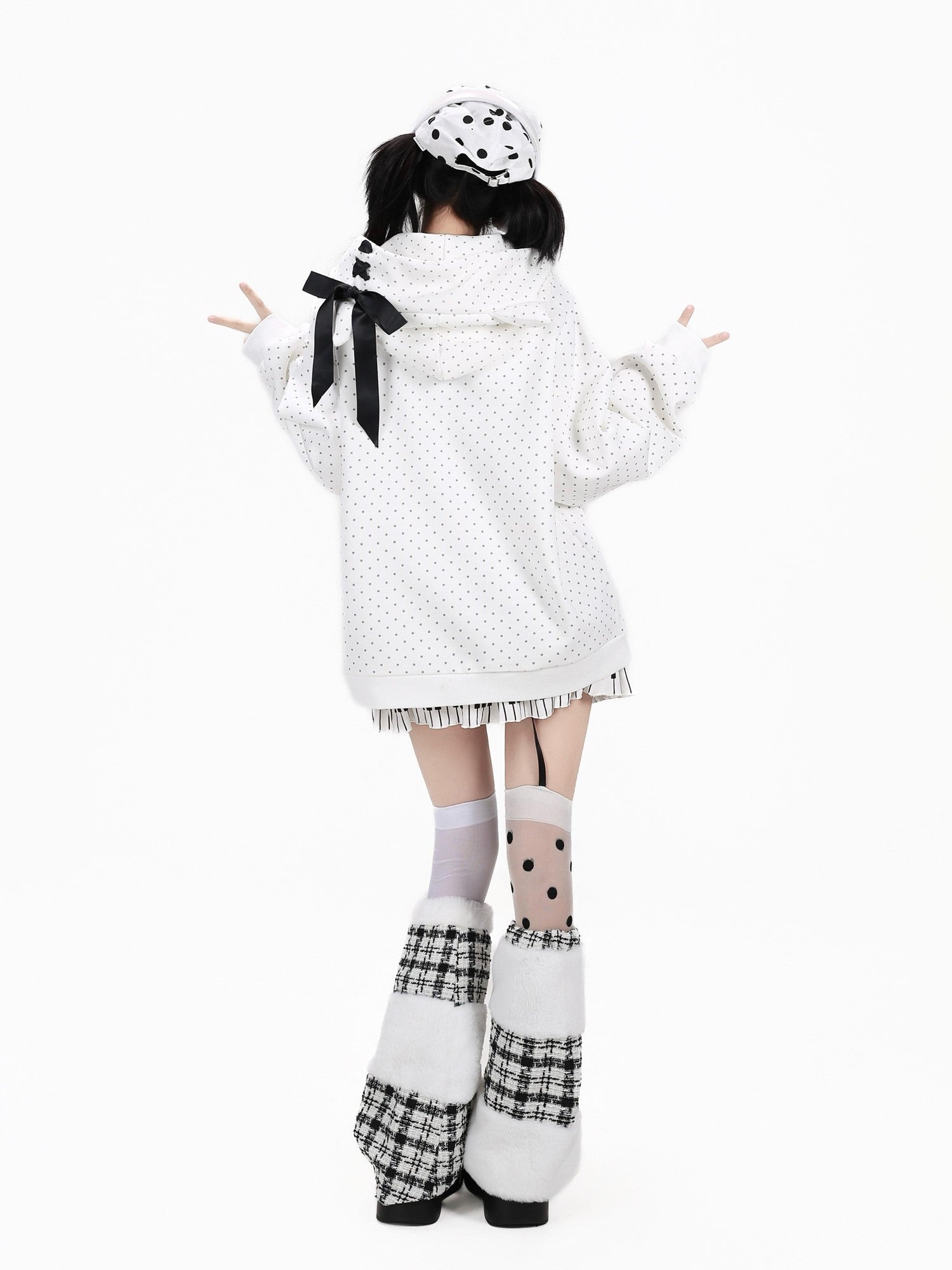 Crazy Girl 3d Cat Ear Polka Dot Hooded Loose Women&