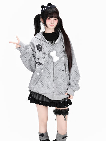 Crazy Girl 3d Cat Ear Polka Dot Hooded Loose Women&