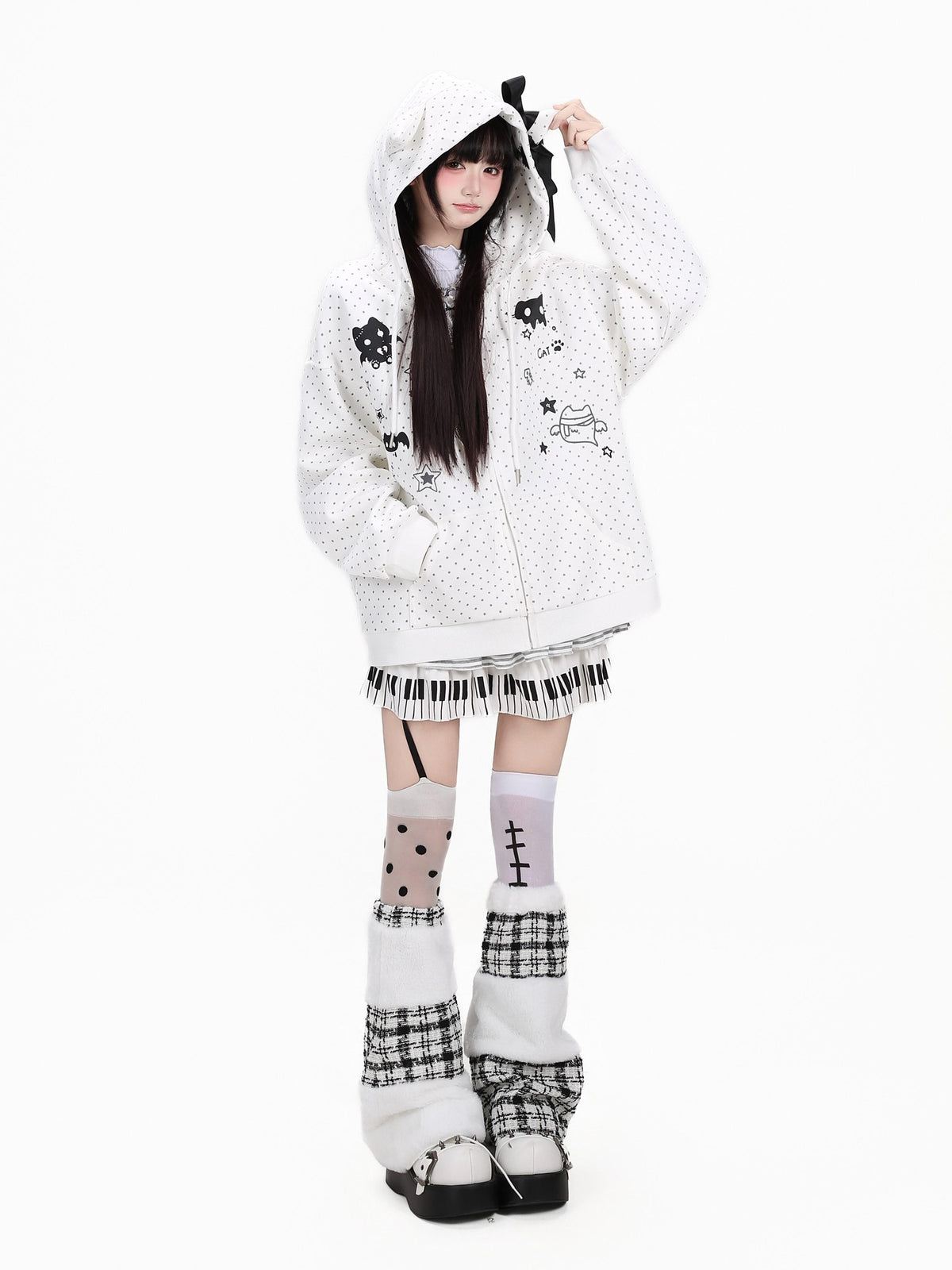 Crazy Girl 3d Cat Ear Polka Dot Hooded Loose Women&