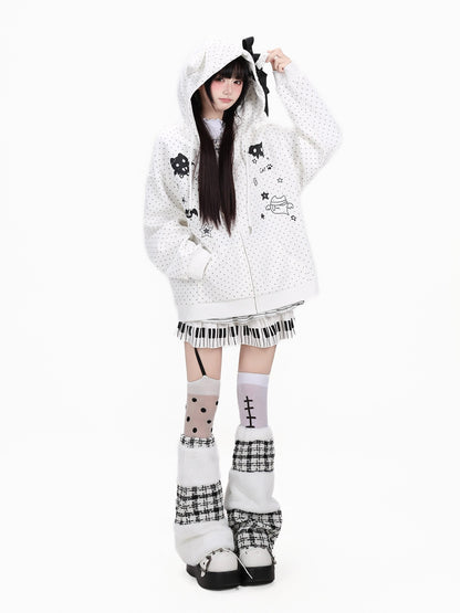 Crazy Girl 3d Cat Ear Polka Dot Hooded Loose Women&