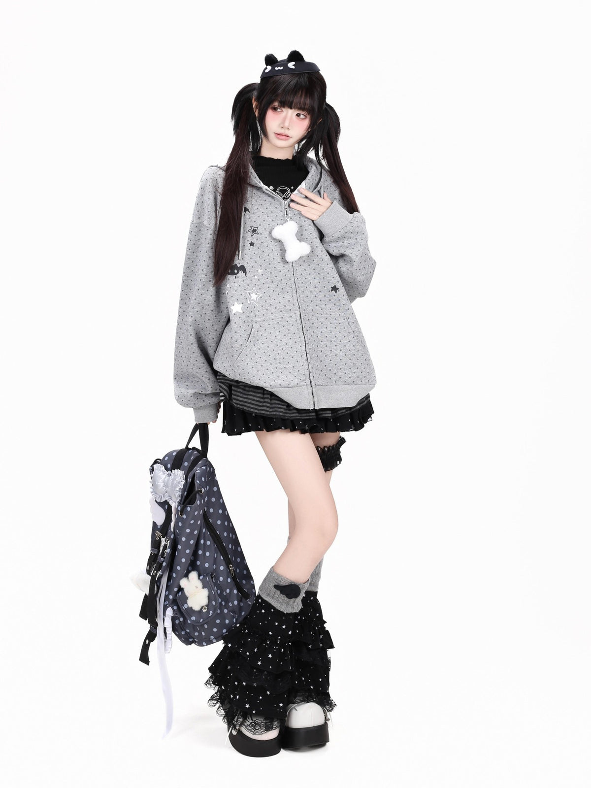 Crazy Girl 3d Cat Ear Polka Dot Hooded Loose Women&
