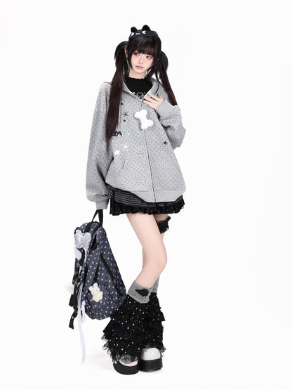 Crazy Girl 3d Cat Ear Polka Dot Hooded Loose Women&