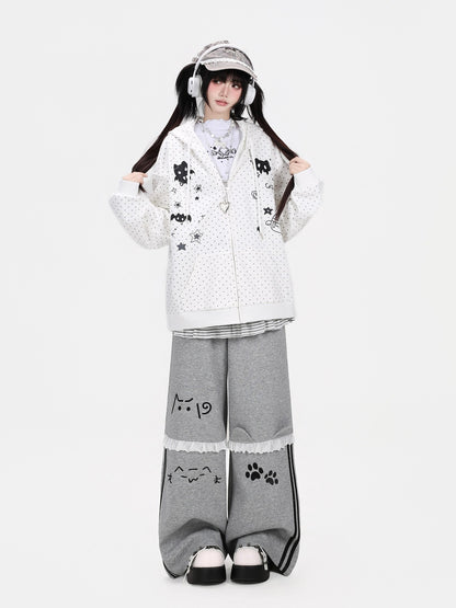 Crazy Girl 3d Cat Ear Polka Dot Hooded Loose Women&
