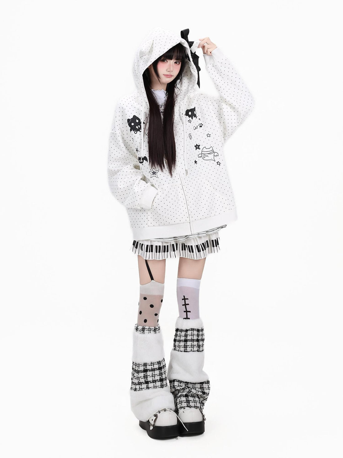 Crazy Girl 3d Cat Ear Polka Dot Hooded Loose Women&