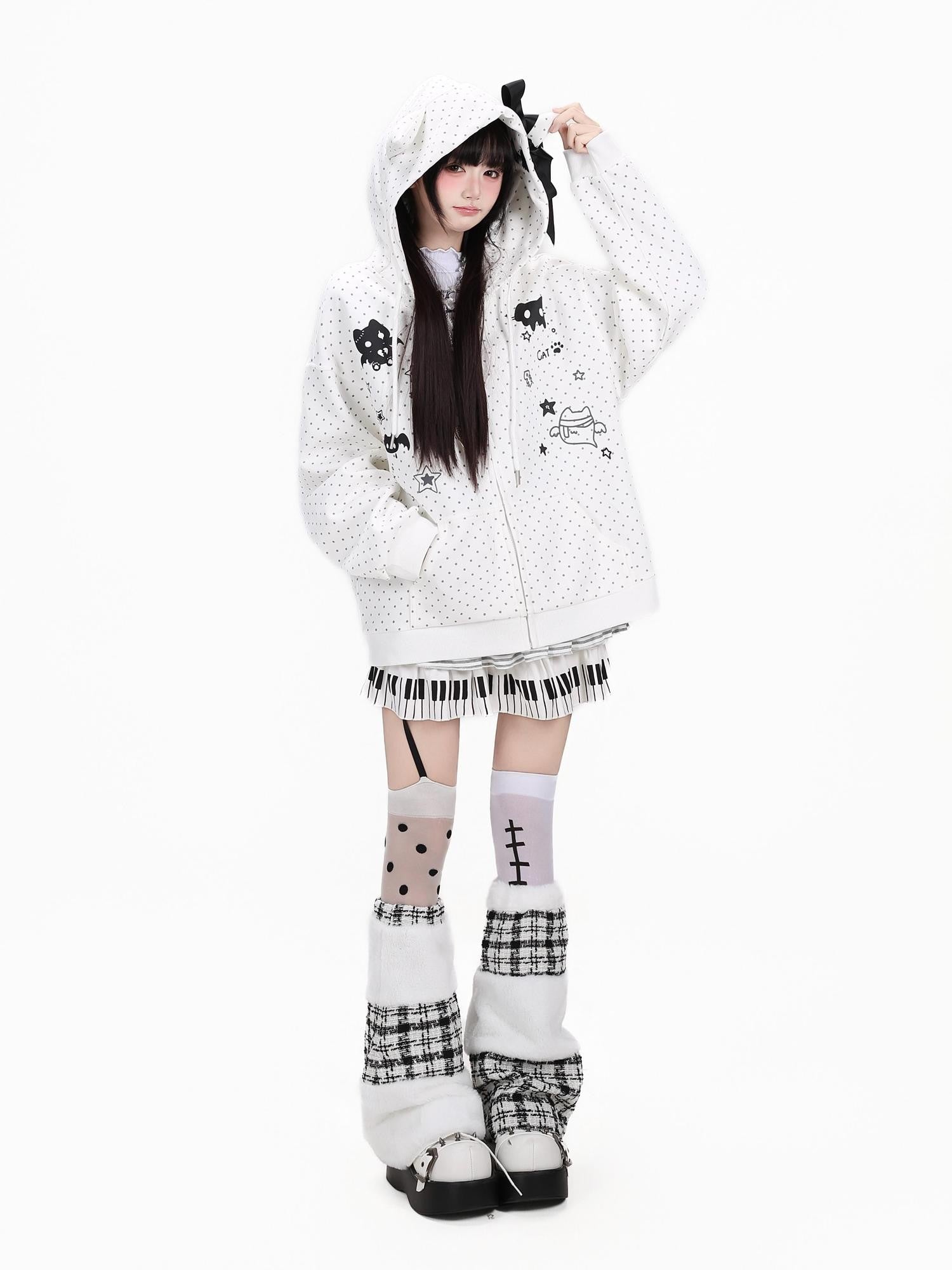 Crazy Girl 3d Cat Ear Polka Dot Hooded Loose Women&
