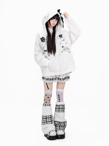 Crazy Girl 3d Cat Ear Polka Dot Hooded Loose Women&