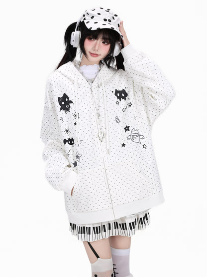 Crazy Girl 3d Cat Ear Polka Dot Hooded Loose Women&