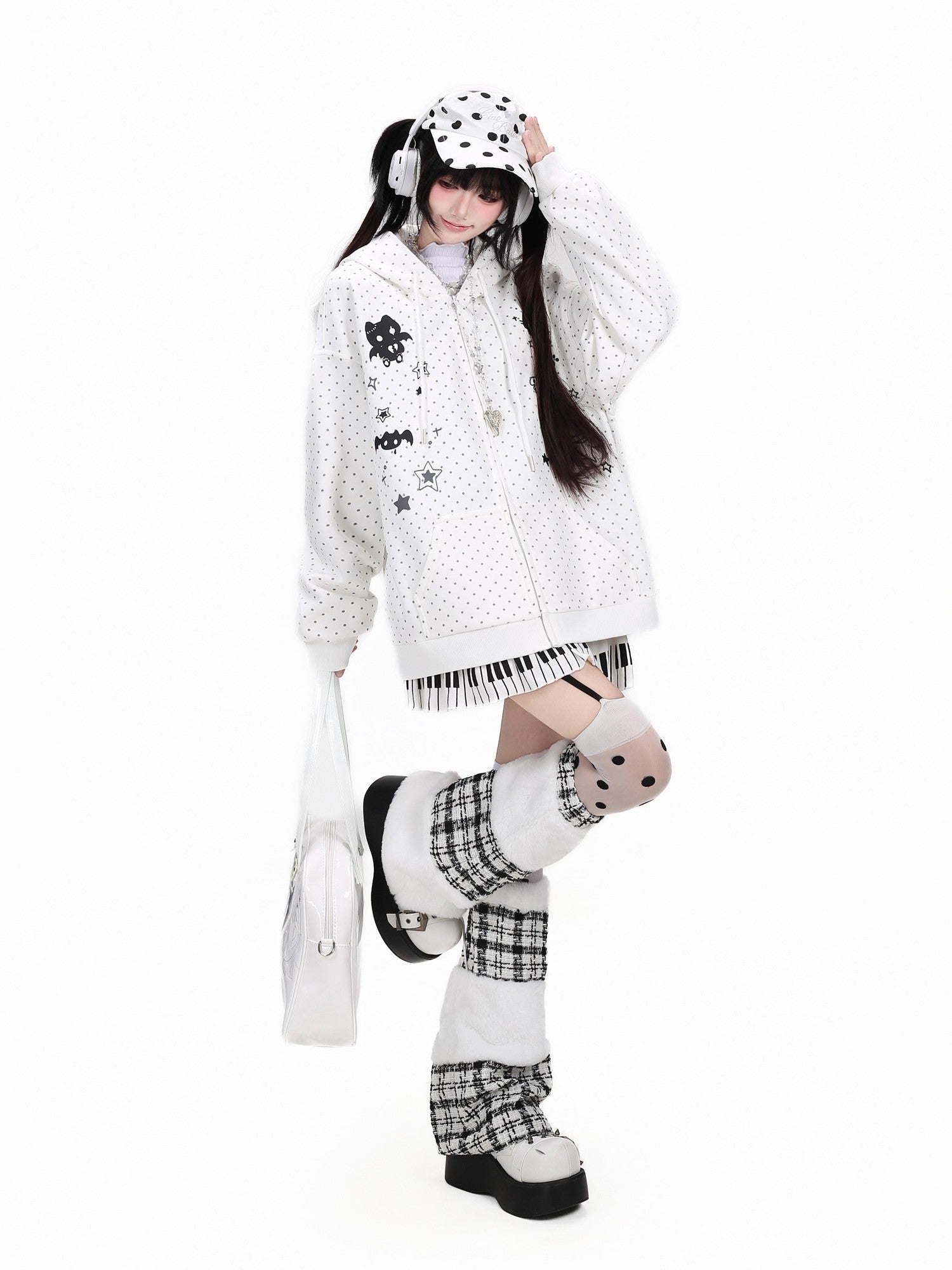 Crazy Girl 3d Cat Ear Polka Dot Hooded Loose Women&