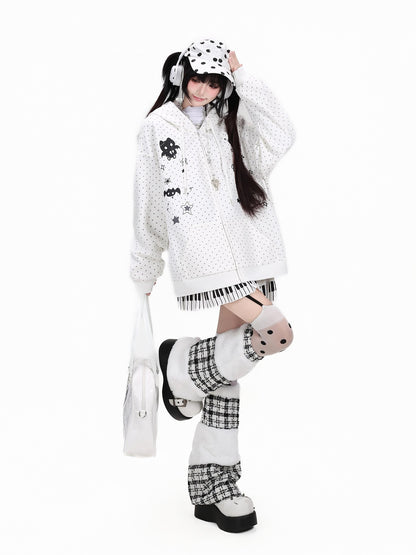 Crazy Girl 3d Cat Ear Polka Dot Hooded Loose Women&