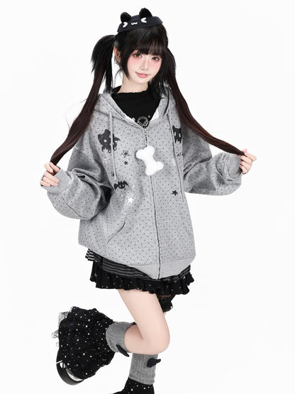 Crazy Girl 3d Cat Ear Polka Dot Hooded Loose Women&