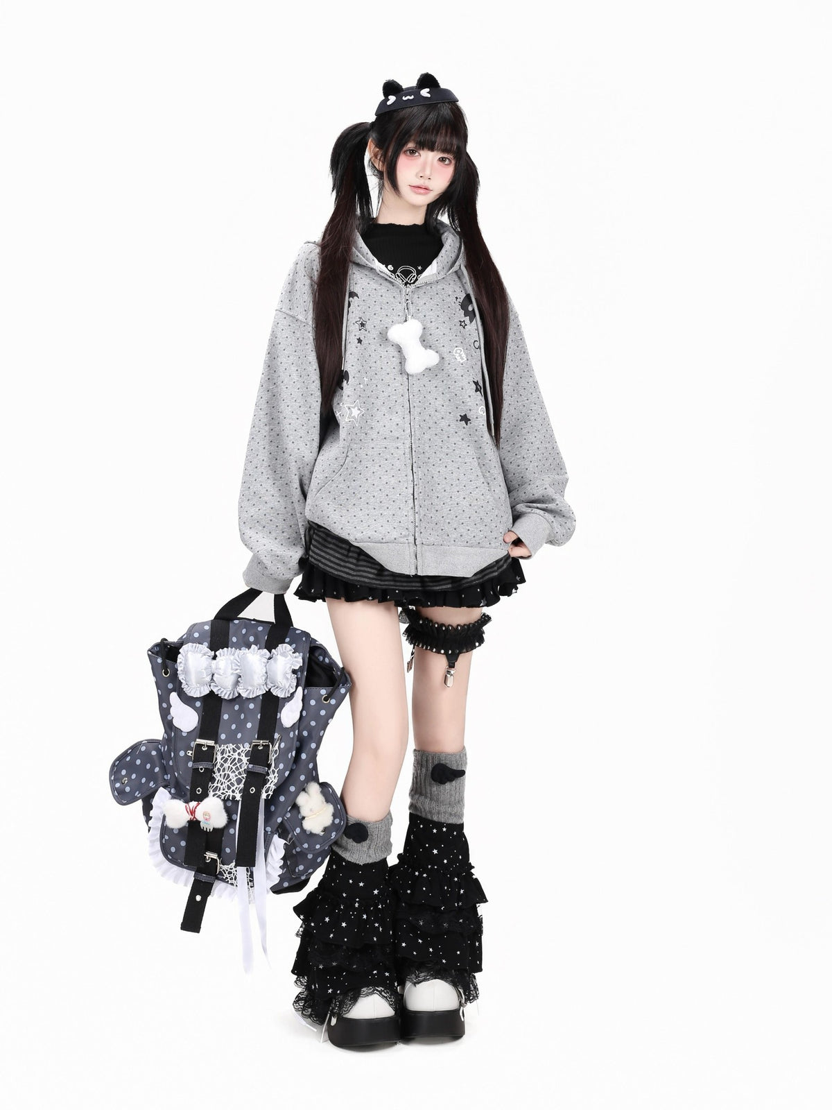 Crazy Girl 3d Cat Ear Polka Dot Hooded Loose Women&