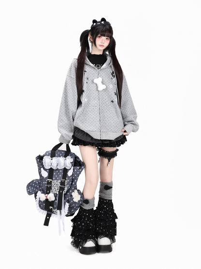 Crazy Girl 3d Cat Ear Polka Dot Hooded Loose Women&