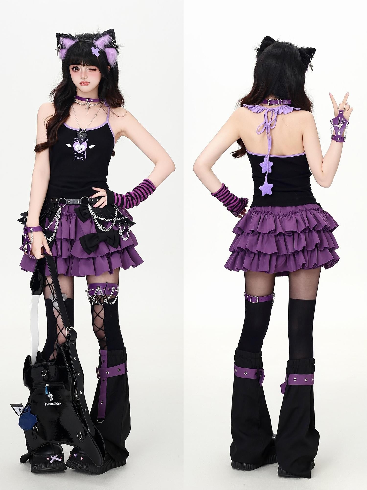 Crazy Girl 3d Star Heart Applique Tie Bow Halter Slim Cropped Women&
