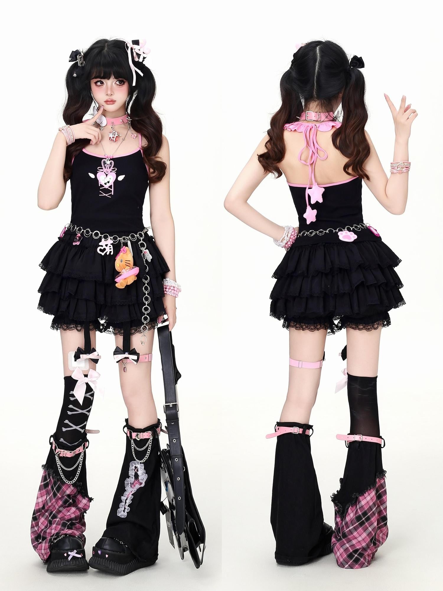 Crazy Girl 3d Star Heart Applique Tie Bow Halter Slim Cropped Women&