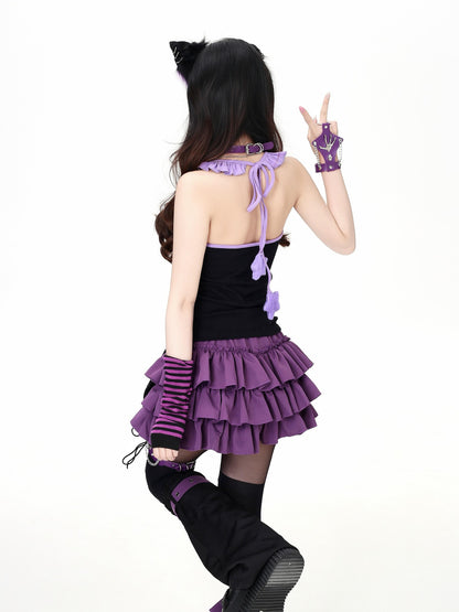 Crazy Girl 3d Star Heart Applique Tie Bow Halter Slim Cropped Women&