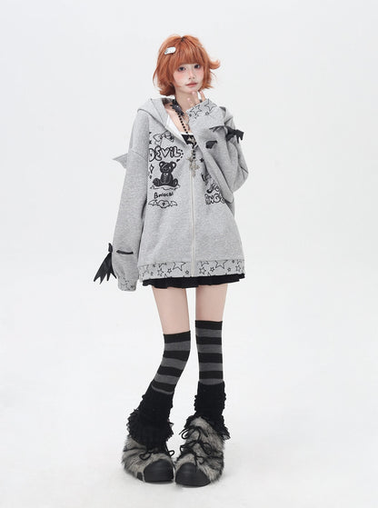 Crazy_Girl_3d_Wings_Lace_Up_Subculture_Hooded_Loose_Midlength_Women&